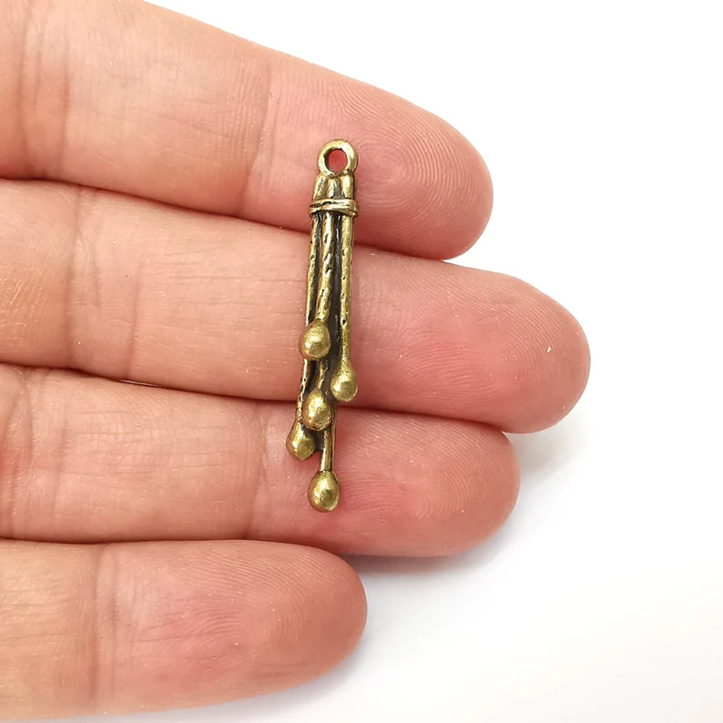 2 Bronze Stalactite Charms, Boho Charm, Rustic Charm, Earring Charm, Bronze Pendant, Necklace Parts, Antique Bronze Plated 38x5mm G35572