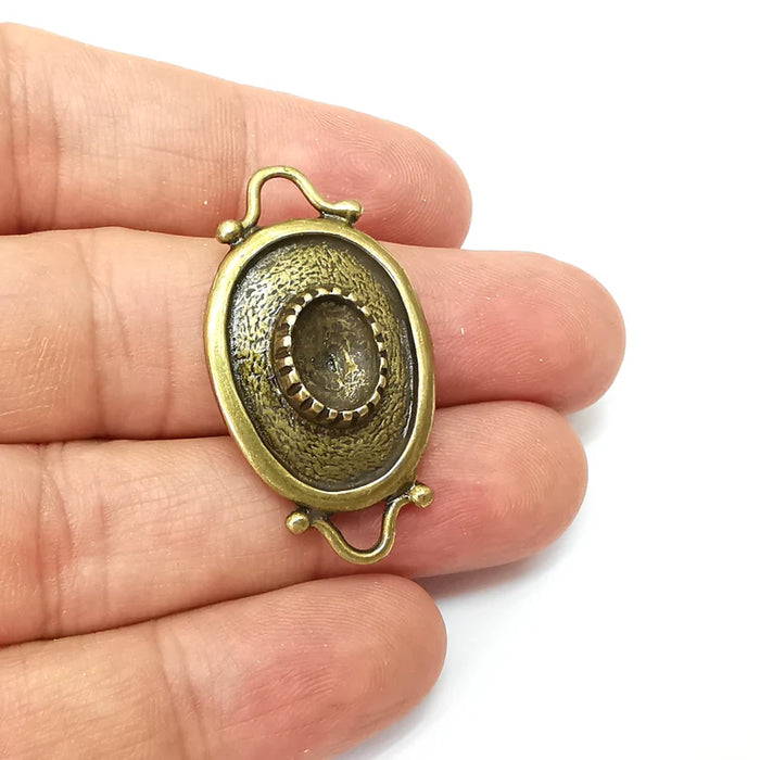 Bronze Dangle Charms Blank, Earring Charms Base, Cabochon Bezel, inlay Mounting, Resin Necklace, Antique Bronze Plated Brass 39x22mm G35576