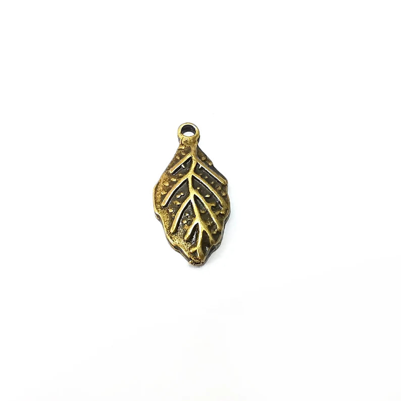 10 Bronze Leaf Charms, Dangle Charms, Nature Earring Charms, Bronze Rustic Pendant, Necklace Parts, Antique Bronze Plated 20x10mm G35577