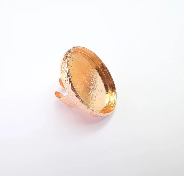 Rose Gold Ring Blank Setting Cabochon Base inlay Ring Hammered Mounting Adjustable Ring Bezel (40x30mm blank ) Rose Gold Plated Metal G35732