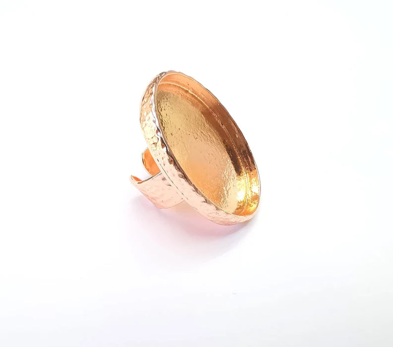 Rose Gold Ring Blank Setting Cabochon Base inlay Ring Hammered Mounting Adjustable Ring Bezel (40x30mm blank ) Rose Gold Plated Metal G35732