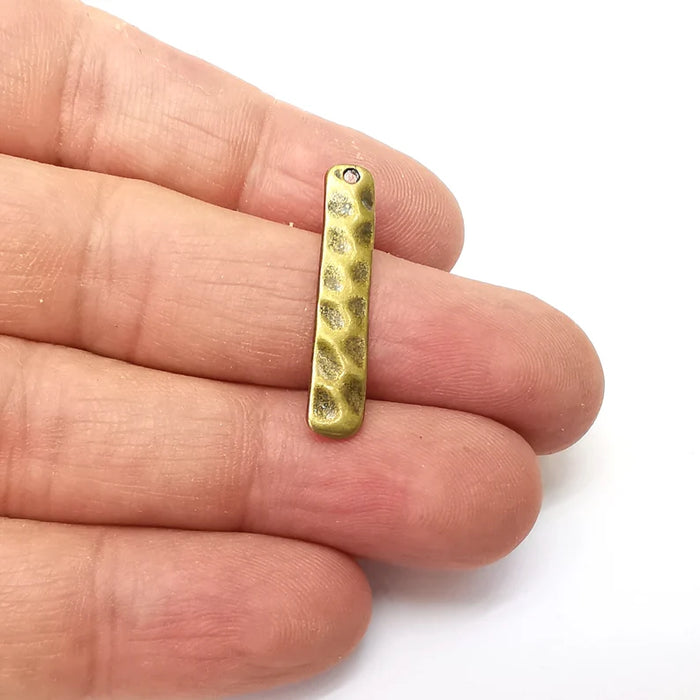 Bronze Hammered Charms, Baroque Charms, Rectangle Earring Charms, Bronze Rustic Pendant, Necklace Parts Antique Bronze Plated 30x5mm G35738