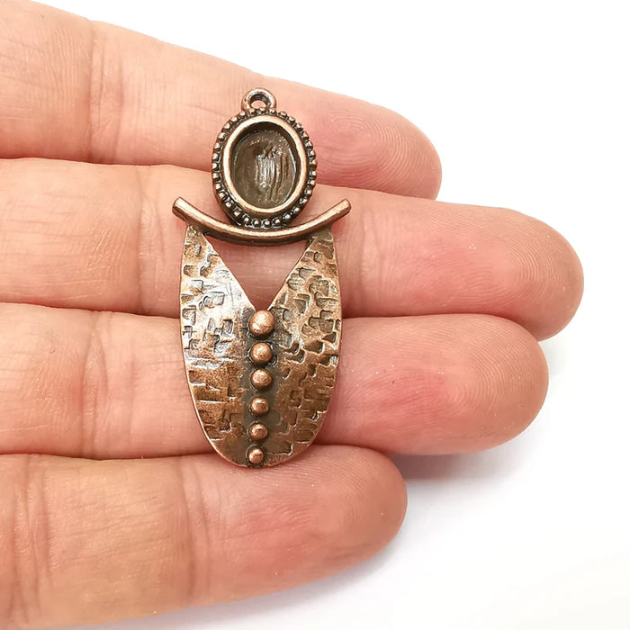 Copper Rustic Charms, Hammered Boho Charm, Ethnic Charm, Earring Charm, Copper Pendant, Necklace Parts, Antique Copper Plated 47x21mm G35582
