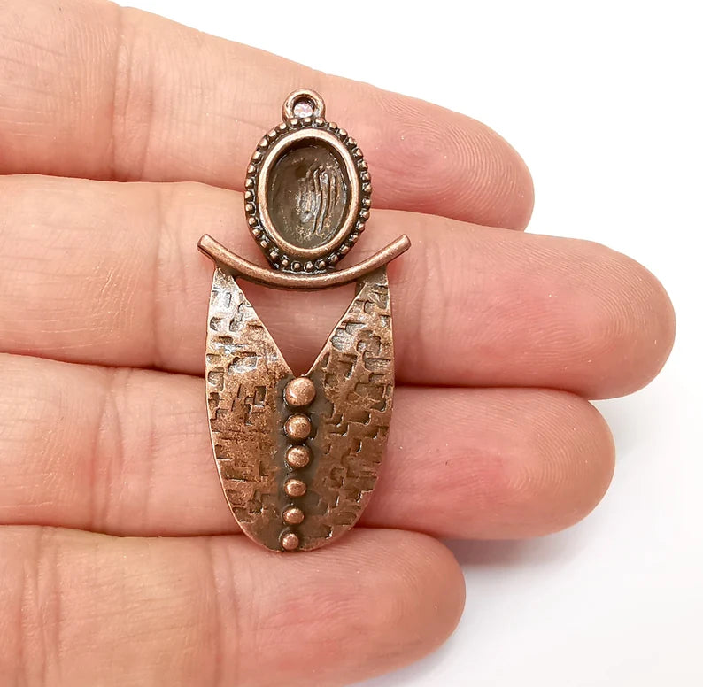 Copper Rustic Charms, Hammered Boho Charm, Ethnic Charm, Earring Charm, Copper Pendant, Necklace Parts, Antique Copper Plated 47x21mm G35582