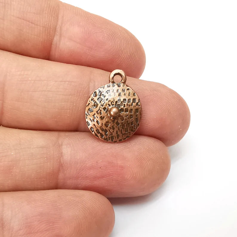 5 Copper Dangle Charms, Boho Charms, Rustic Charms, Earring Charms, Copper Pendant, Necklace Parts, Antique Copper Plated 18x14mm G35583