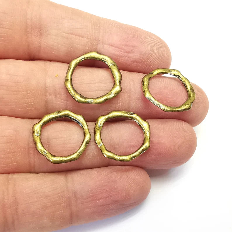 10 Bronze Circle Hoops, Bracelet Connector, Organic Shape Circle, Large Hole Beads, Necklace Parts, Antique Bronze Plated Metal 19mm G35741