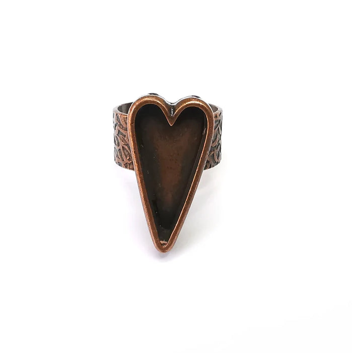 Copper Heart Ring Setting, Cabochon Blank, Resin Bezel, Ring Mounting, Epoxy Frame Base, Adjustable Antique Copper Plated 24x12mm G35744