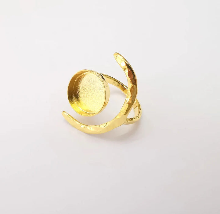 Gold Ring Crescent Setting, Moon Ring Blank, Resin Bezel, Celestial Ring Mounting, Epoxy Frame, Adjustable Antique Gold Plated 14mm G35585