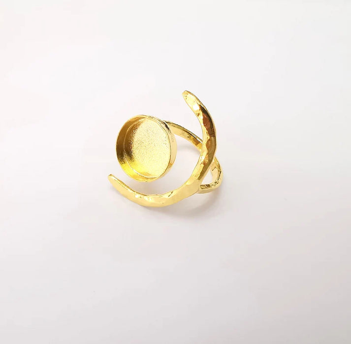 Gold Ring Crescent Setting, Moon Ring Blank, Resin Bezel, Celestial Ring Mounting, Epoxy Frame, Adjustable Antique Gold Plated 14mm G35585