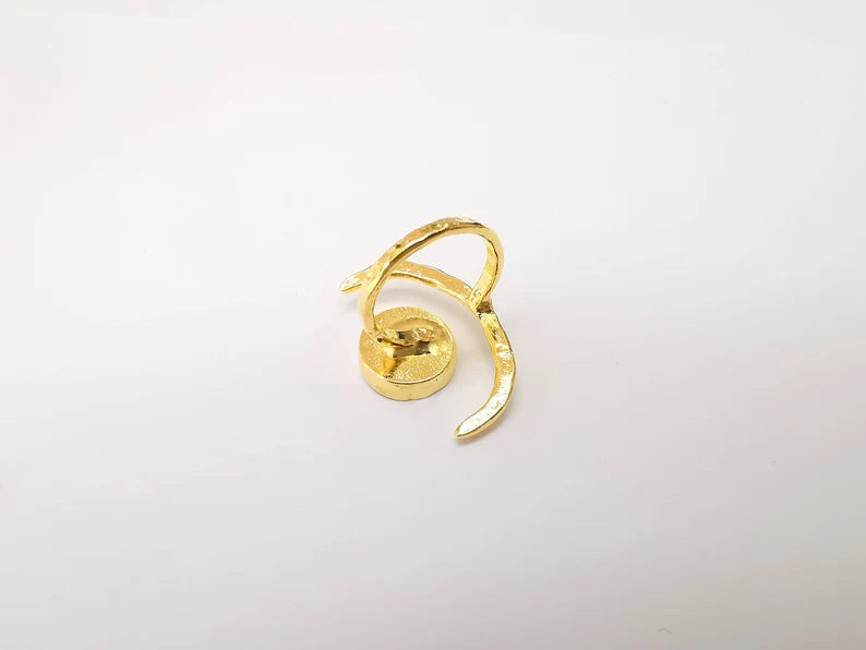 Gold Ring Crescent Setting, Moon Ring Blank, Resin Bezel, Celestial Ring Mounting, Epoxy Frame, Adjustable Antique Gold Plated 14mm G35585