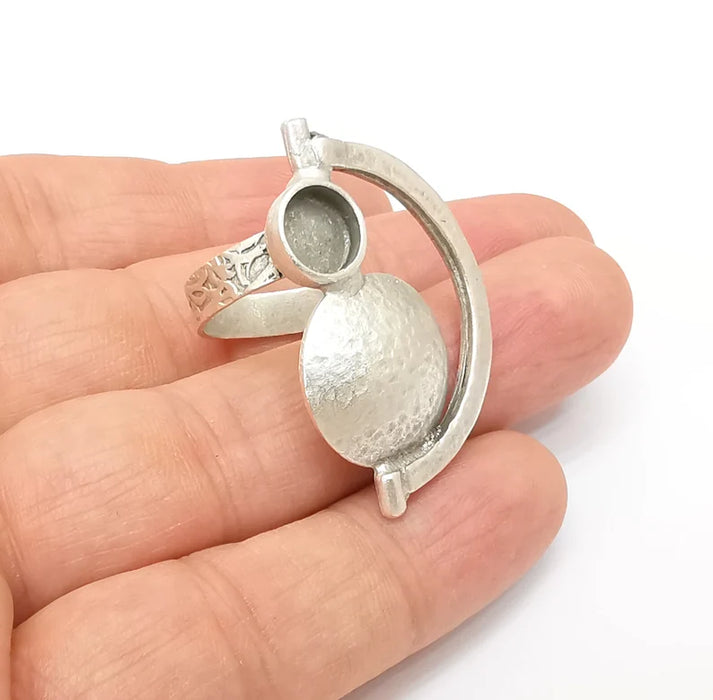 Silver Ring Setting, Cabochon Blank, Resin Bezel, Round Ring Mounting, Epoxy Frame Base, Adjustable Antique Silver Plated Brass 8mm G35586