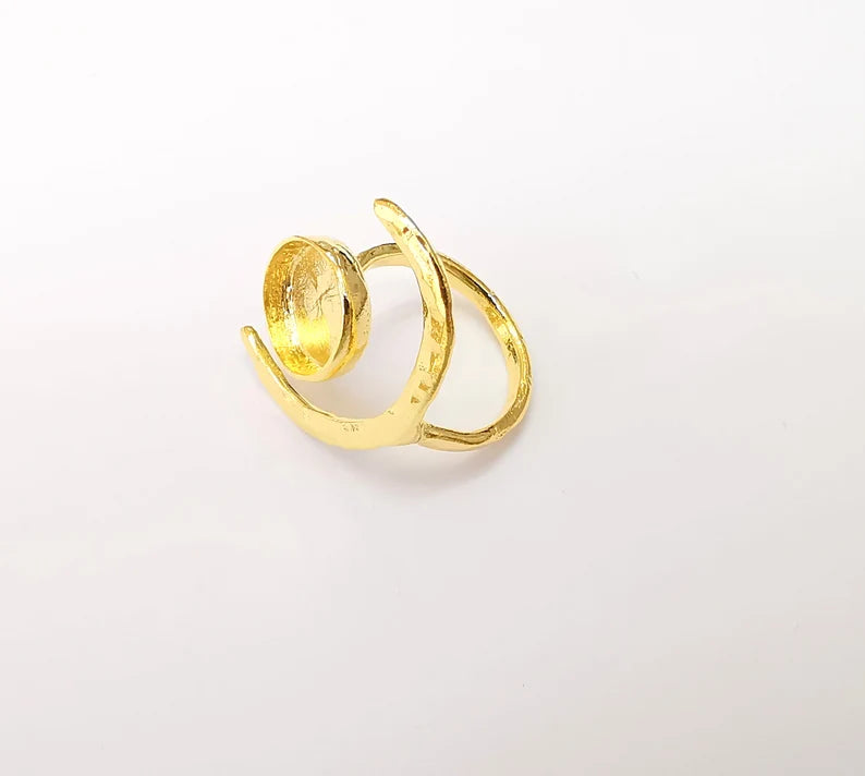Gold Ring Crescent Setting, Moon Ring Blank, Resin Bezel, Celestial Ring Mounting, Epoxy Frame, Adjustable Antique Gold Plated 12mm G35588