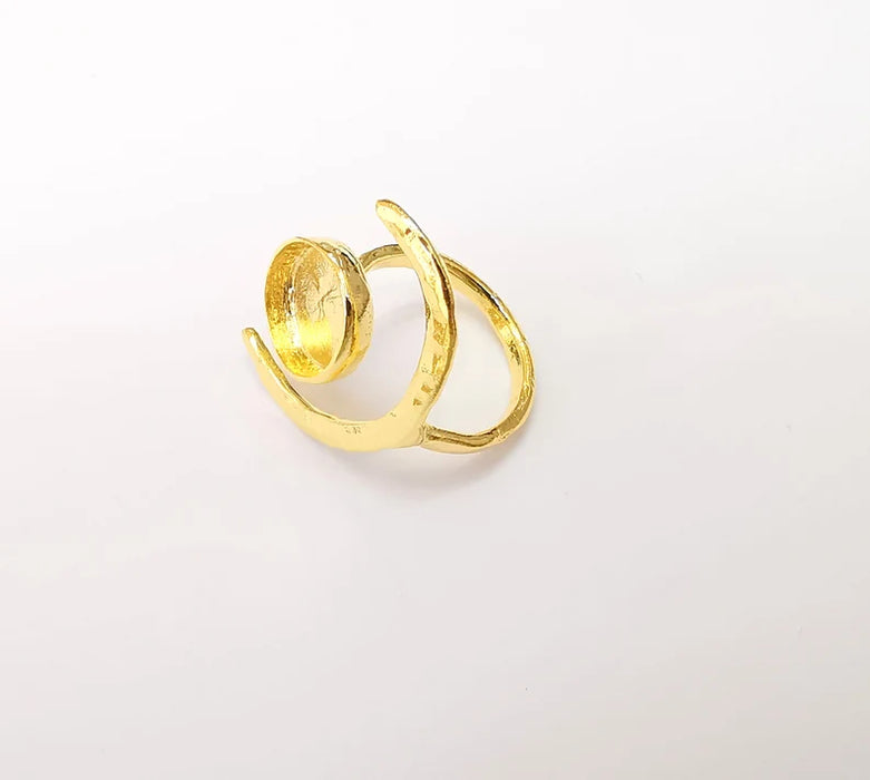 Gold Ring Crescent Setting, Moon Ring Blank, Resin Bezel, Celestial Ring Mounting, Epoxy Frame, Adjustable Antique Gold Plated 12mm G35588