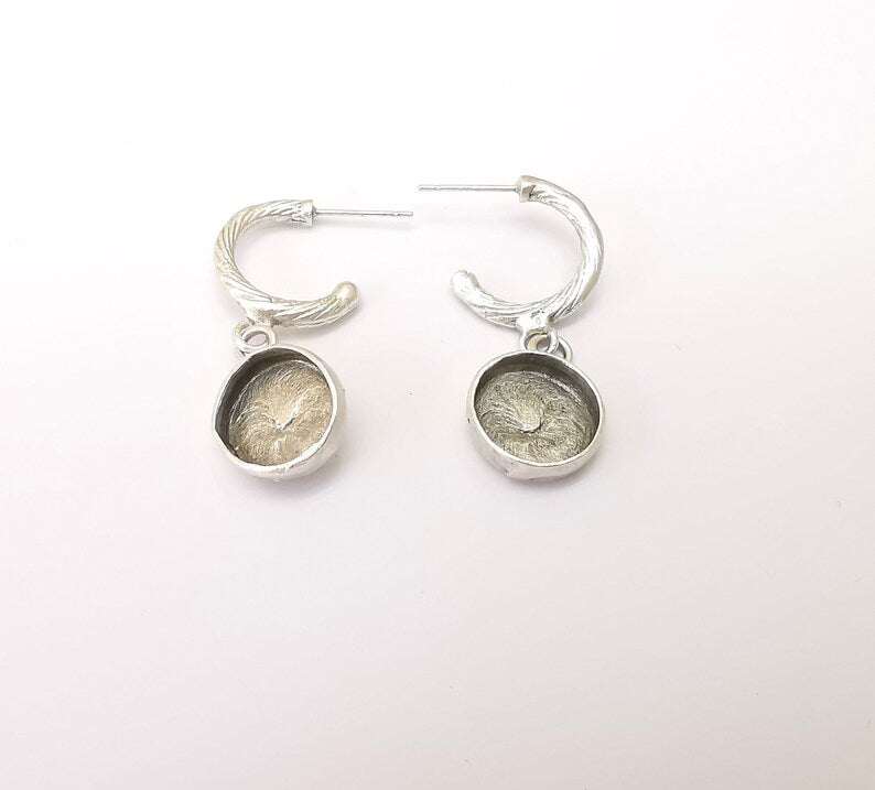 Earring Stud Base, Earring Blank, Ear Settings Resin Bezel, Cabochon Mounting, Antique Silver Plated Brass (12mm blanks) G35589