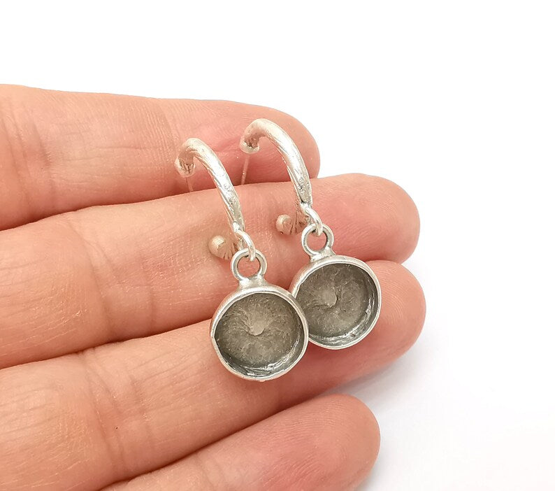 Earring Stud Base, Earring Blank, Ear Settings Resin Bezel, Cabochon Mounting, Antique Silver Plated Brass (12mm blanks) G35589
