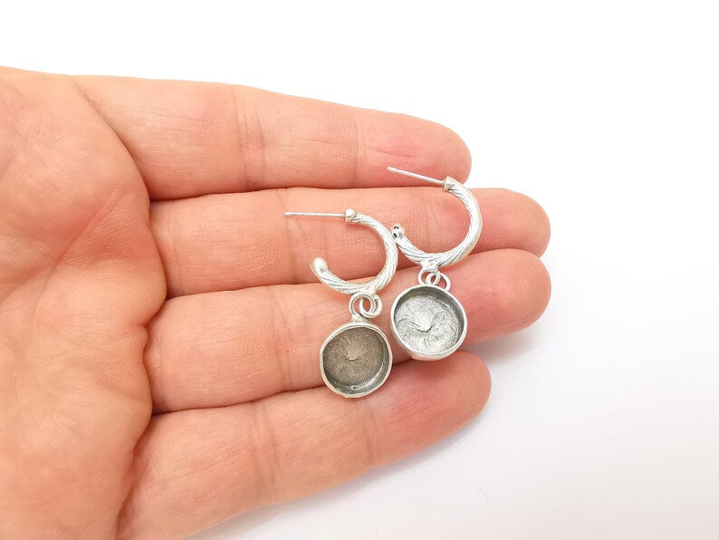 Earring Stud Base, Earring Blank, Ear Settings Resin Bezel, Cabochon Mounting, Antique Silver Plated Brass (12mm blanks) G35589