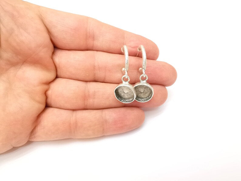Earring Stud Base, Earring Blank, Ear Settings Resin Bezel, Cabochon Mounting, Antique Silver Plated Brass (12mm blanks) G35589