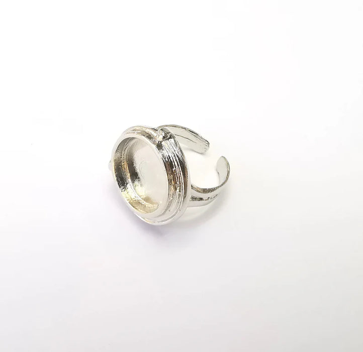 Shiny Silver Round Ring Setting, Cabochon Blank, Resin Bezel, Ring Mounting, Epoxy Frame Base, Adjustable Rhodium Plated Brass 15mm G35745