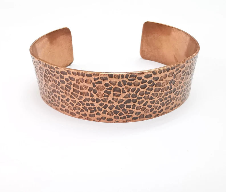 Hammered Copper Bracelet, Cuff Blank, Bracelet Base, Antique Copper Plated Brass Adjustable Bracelet (20mm) G35748