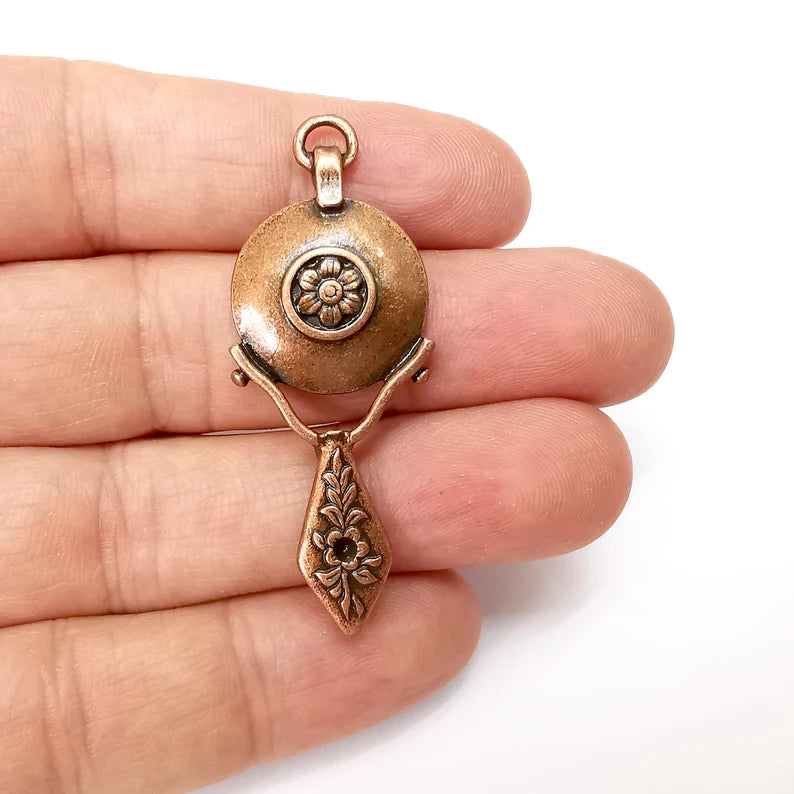 Copper Flower Charms, Boho Charm, Rustic Charm, Earring Charm, Copper Pendant, Necklace Parts, Antique Copper Plated 54x21mm G35594