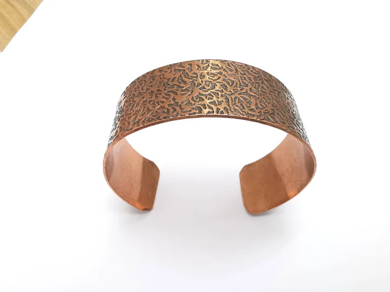 Textured Bracelet, Bezel Cuff, Blank Mountings, Bangle Base, Setting, Antique Copper Plated Brass Adjustable Bracelet (25mm) G35756