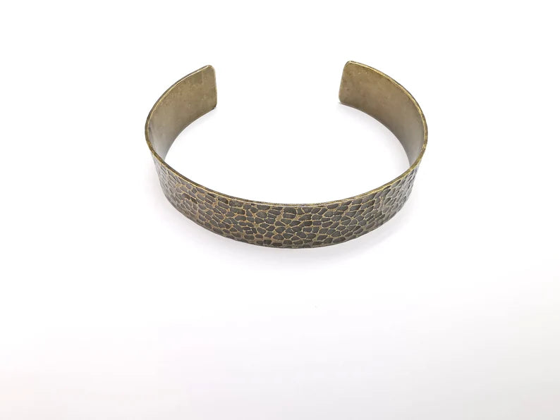 Hammered Bracelet Cuff Blank Base Antique Bronze Plated Brass Adjustable Bracelet (15mm) G35757