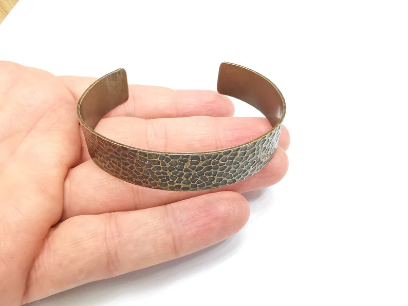 Hammered Bracelet Cuff Blank Base Antique Bronze Plated Brass Adjustable Bracelet (15mm) G35757