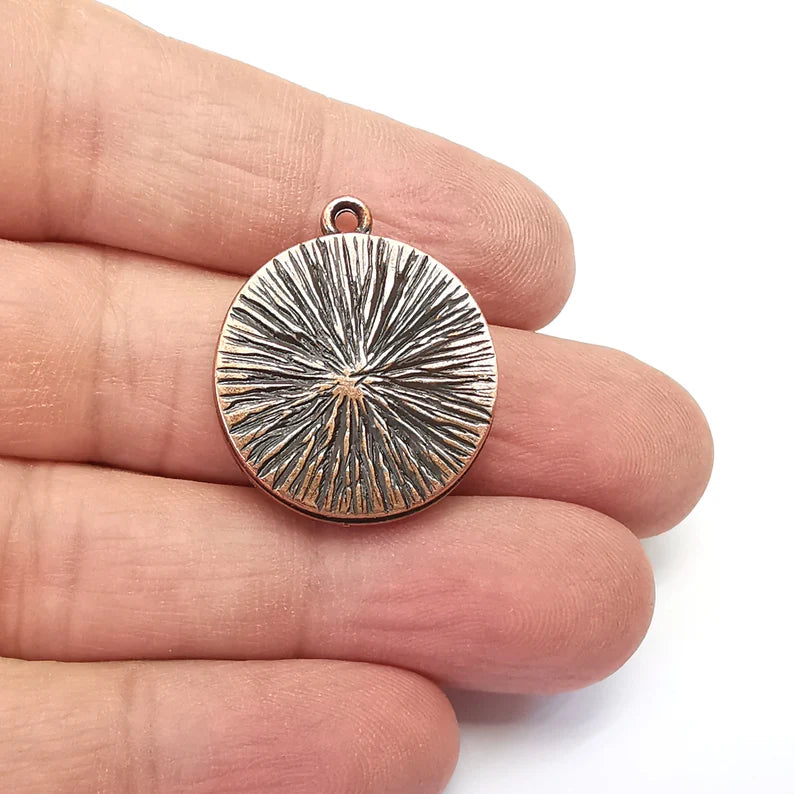 2 Round Copper Pendant Blank, Cabochon Bezel, Locket Pendant Base, inlay Mountings, Resin Necklace, Antique Copper Plated (21mm blank) G35760