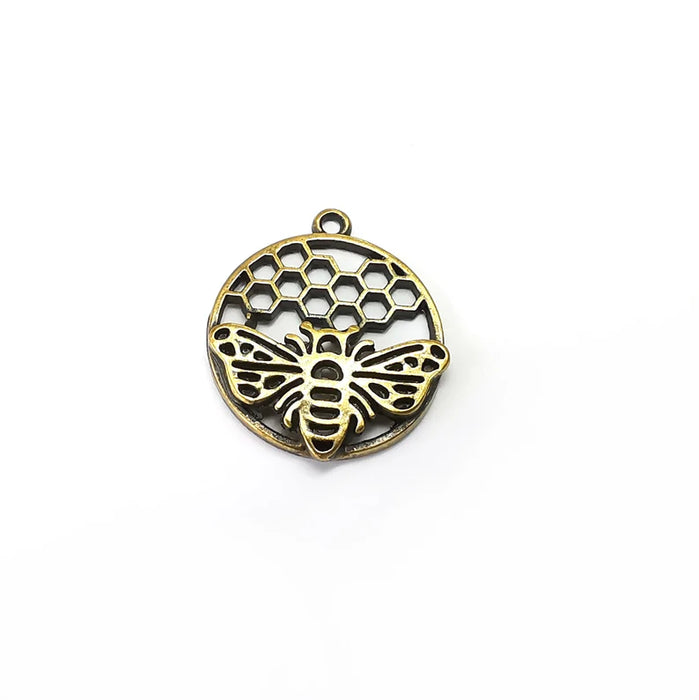 Bee Comb Charms, Nature Charms, Dangle Earring Charms, Bronze Pendant, Necklace Parts, Antique Bronze Plated 28x24mm G35763