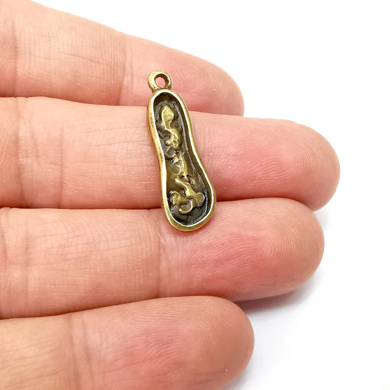 2 Bronze Dangle Charms, Boho Charms, Rustic Charms, Earring Charms, Bronze Pendant, Necklace Parts, Antique Bronze Plated 27x9mm G35596