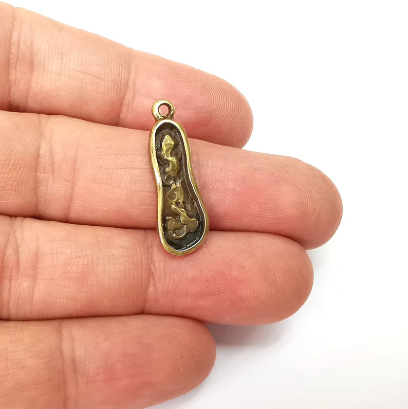 2 Bronze Dangle Charms, Boho Charms, Rustic Charms, Earring Charms, Bronze Pendant, Necklace Parts, Antique Bronze Plated 27x9mm G35596