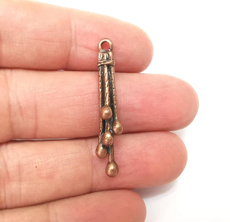 2 Copper Stalactite Charms, Boho Charm, Rustic Charm, Earring Charm, Copper Pendant, Necklace Parts, Antique Copper Plated 38x5mm G35597