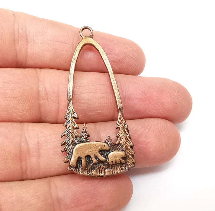 Polar Bear Charms, Animal Charm, Nature Charm, Earring Charm, Copper Pendant, Necklace Parts, Antique Copper Plated 53x24mm G35600