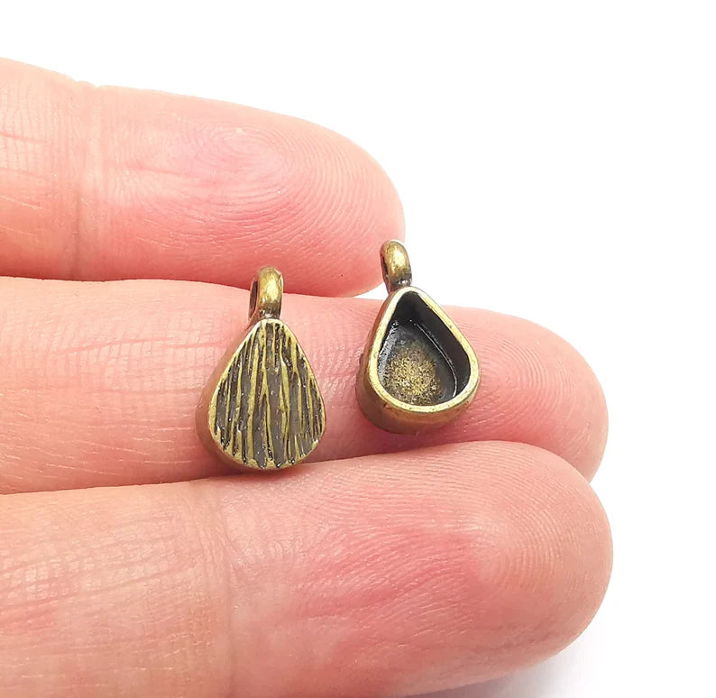 5 Drop Pendant Blanks, Resin Bezel Bases, Mosaic Mountings, Dry flower Frame, Polymer Clay base, Antique Bronze Plated (8x6mm) G35766