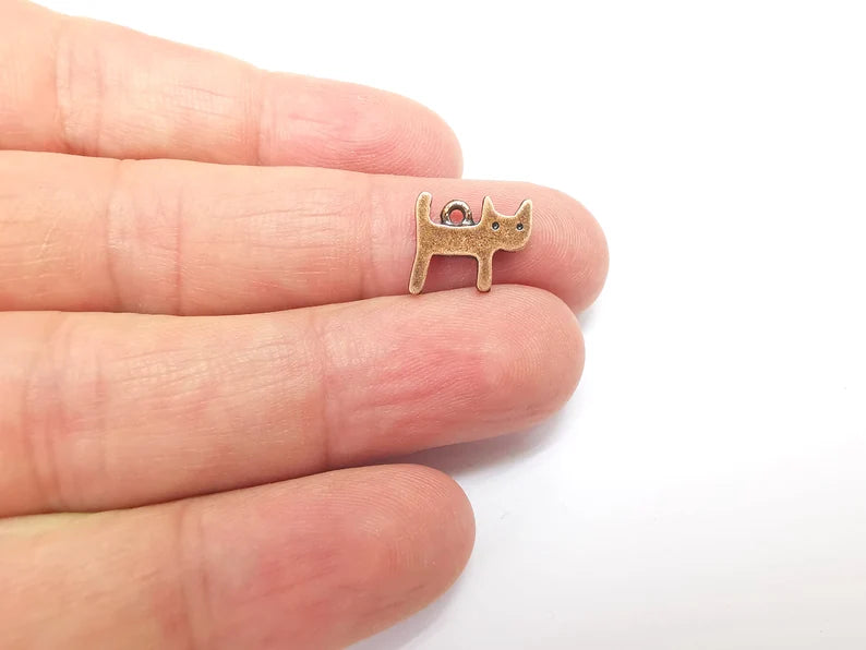 10 Copper Cat Charms, Boho Charms, Dangle Charms, Earring Charms, Copper Pendant, Necklace Parts, Antique Copper Plated 12x11mm G35767