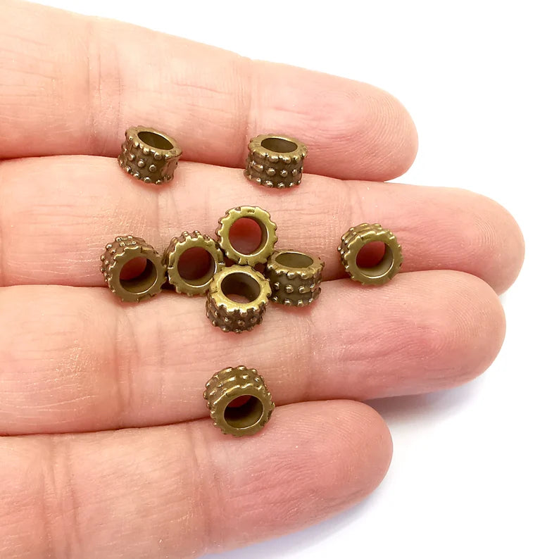 10 Ribbed Rondelle Beads, Bronze Beads, Metal Beads, Bracelet Beads, Round Hole Beads, Necklace Beads, Antique Bronze Plated Metal 5mm G35772