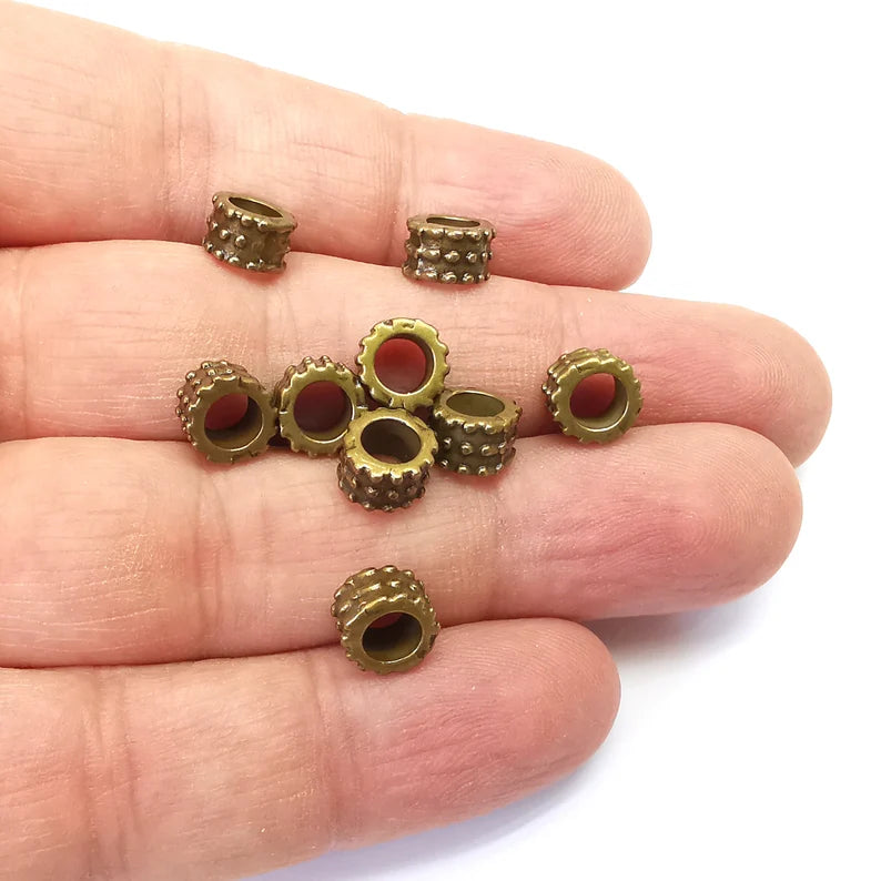 10 Ribbed Rondelle Beads, Bronze Beads, Metal Beads, Bracelet Beads, Round Hole Beads, Necklace Beads, Antique Bronze Plated Metal 5mm G35772