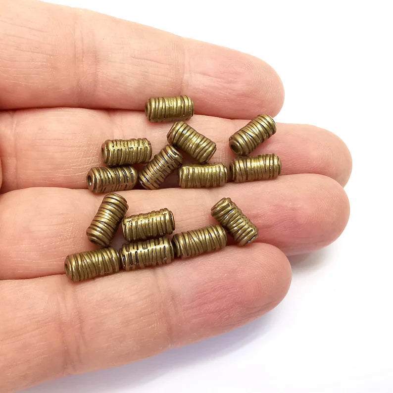 10 Tube Bronze Beads, Indian bead, Tribal bead, Native Bead, African Bead, Bracelet Beads, Necklace Beads, Antique Bronze Plated 10x5mm G35776