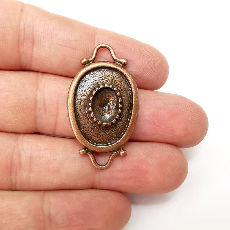 Copper Dangle Charms Blank, Earring Charms Base, Cabochon Bezel, inlay Mounting, Resin Necklace, Antique Copper Plated Brass 39x22mm G35601