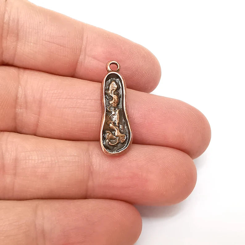 Copper Dangle Charms, Boho Charms, R2 Earring Charms, Copper Pendant, Necklace Parts, Antique Copper Plated 27x9mm G35603