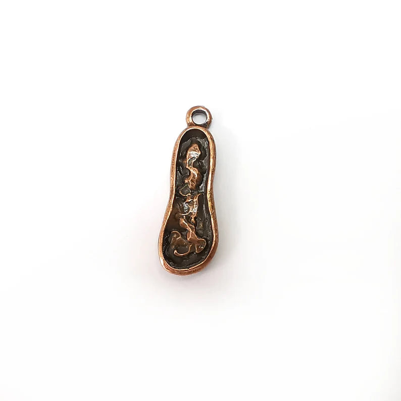 Copper Dangle Charms, Boho Charms, R2 Earring Charms, Copper Pendant, Necklace Parts, Antique Copper Plated 27x9mm G35603
