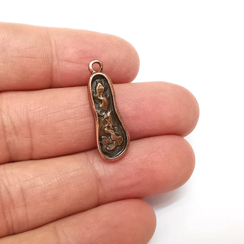 Copper Dangle Charms, Boho Charms, R2 Earring Charms, Copper Pendant, Necklace Parts, Antique Copper Plated 27x9mm G35603