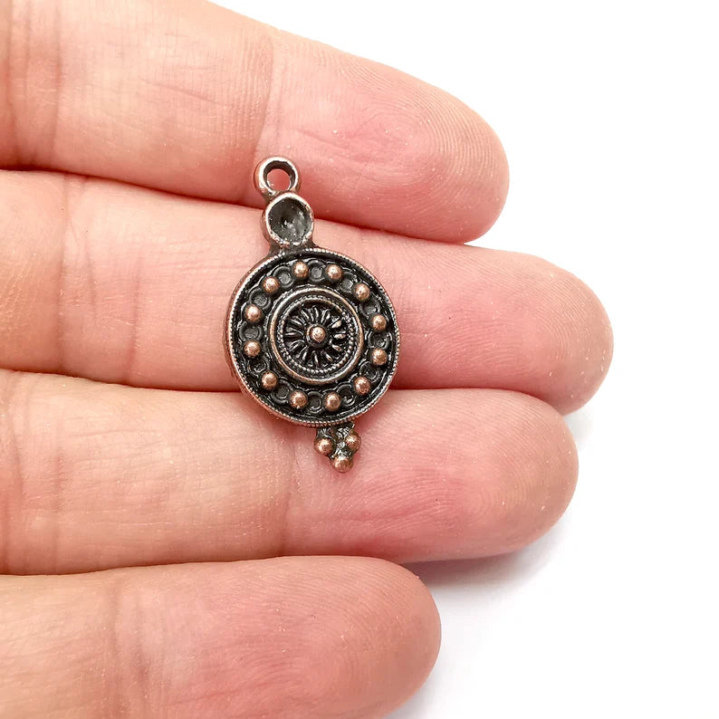 5 Copper Charms, Boho Charms, Earring Charms, Copper Pendant, Ethnic Rustic Charms, Necklace Parts, Antique Copper Plated 29x16mm G35783