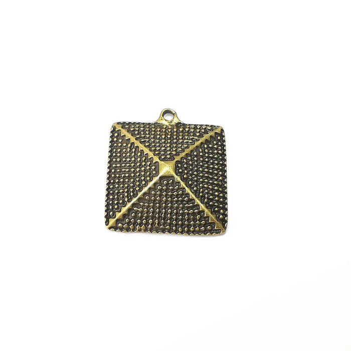 Square Charms, Dome Charms, Dangle Earring Charms, Bronze Pendant, Necklace Parts, Antique Bronze Plated 33x28mm G35785