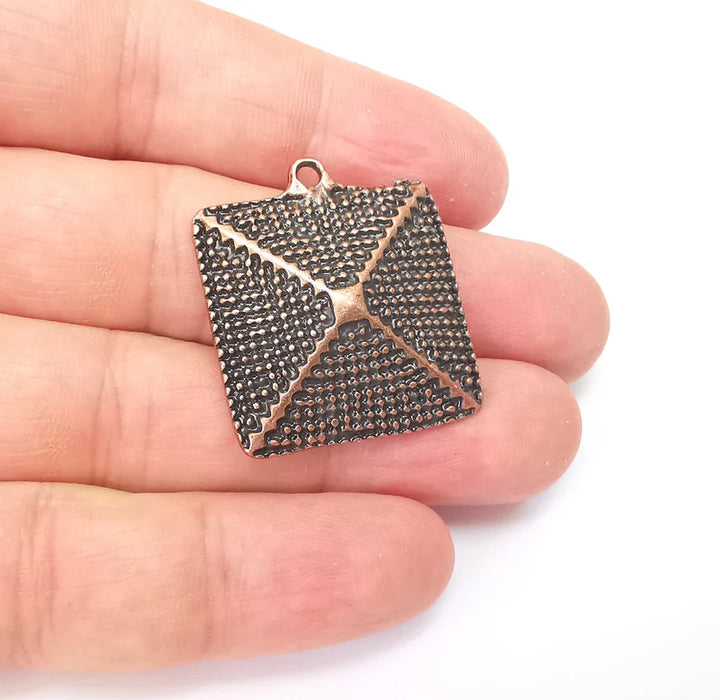 Copper Dangle Square Charms, Ethnic Charms, Jewelry Parts, Bracelet Component, Antique Copper Plated Metal Charms (33x28mm) G35792