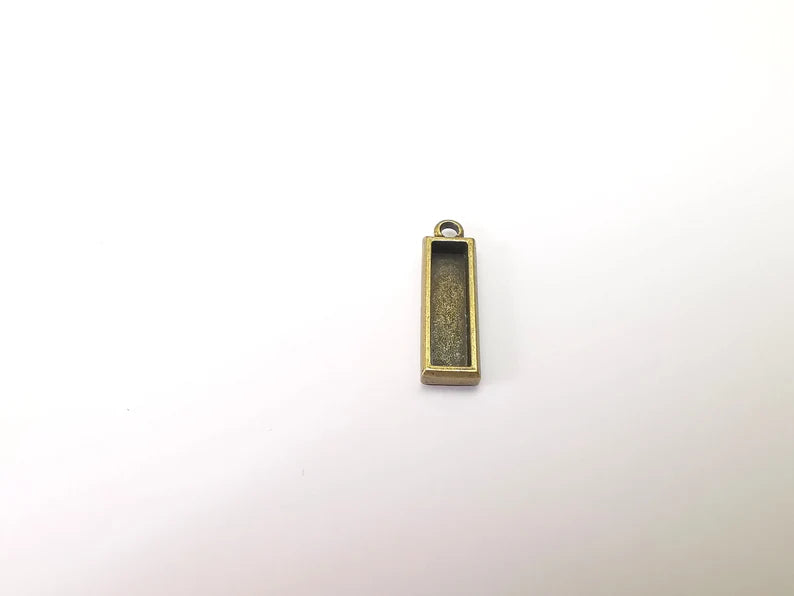 2 Rectangle Pendant Blanks, Resin Bezel Bases, Mosaic Mountings, Dry flower Frame, Polymer Clay base, Antique Bronze Plated (20x5mm) G35791