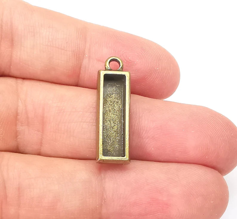 2 Rectangle Pendant Blanks, Resin Bezel Bases, Mosaic Mountings, Dry flower Frame, Polymer Clay base, Antique Bronze Plated (20x5mm) G35791