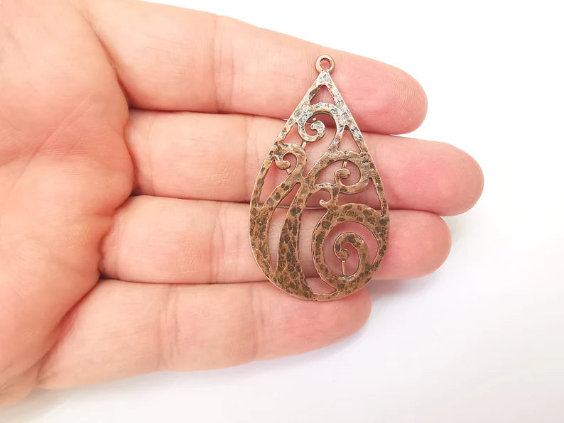 Copper Dangle Charms, Ethnic Charms, Jewelry Parts, Bracelet Component, Antique Copper Plated Metal Charms (54x30mm) G35796