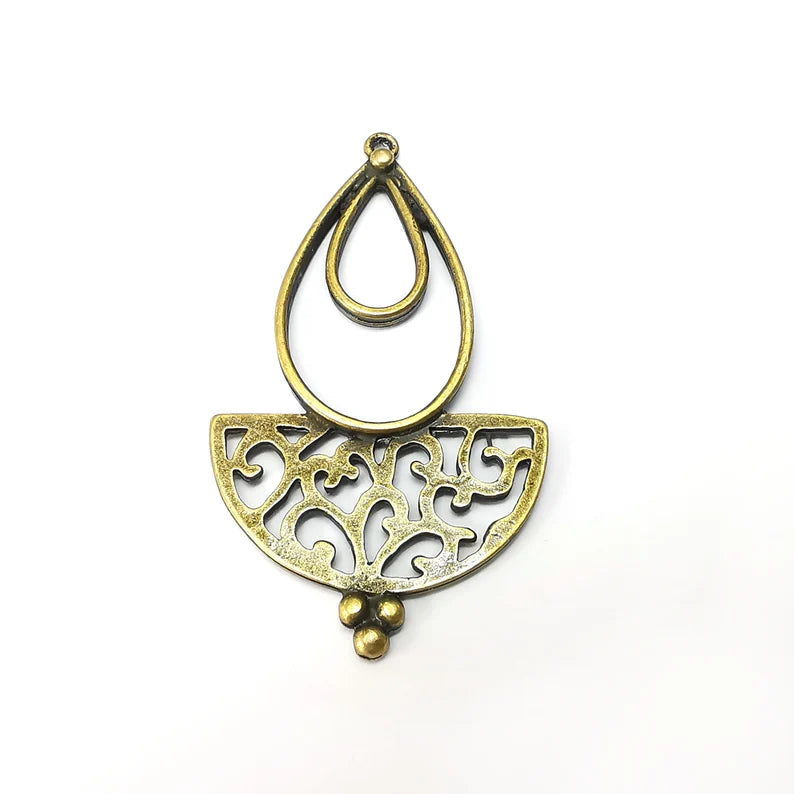 Bronze Drops Charms, Boho Charm, Rustic Charm, Earring Charm, Bronze Pendant, Necklace Parts, Antique Bronze Plated 64x36mm G35610