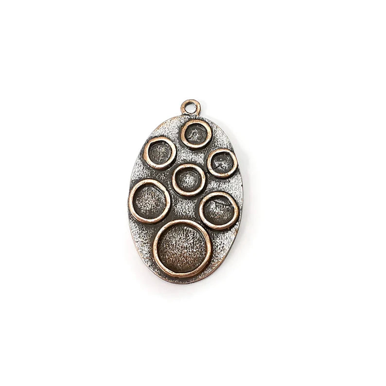 Copper Oval Dangle Charms Blank, Earring Charms Base, Cabochon Bezel, inlay Mounting, Resin Necklace, Antique Copper Plated 37x22mm G35802